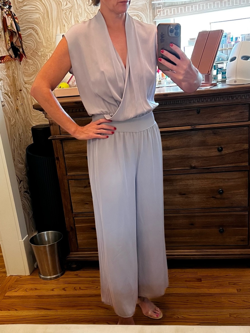 NWT Theory Draped Silk Combo Jumpsuit Dusty Lavender Size M